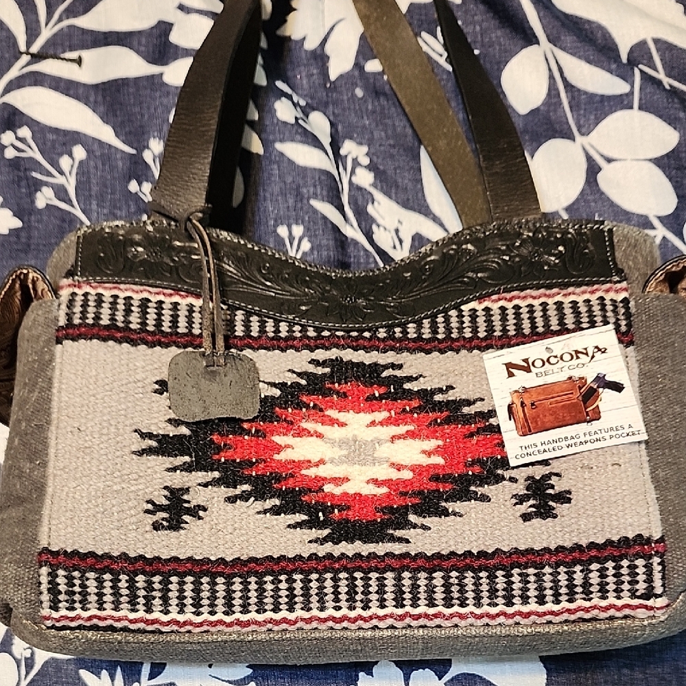 Nocona Women's Bag with Southwestern Design - Black, Red, and Gray